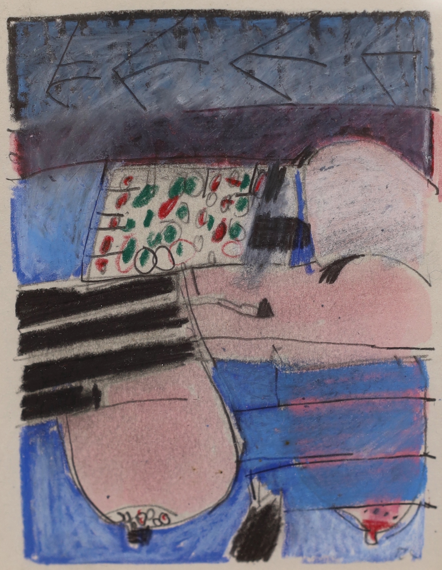 Roger Cecil (Welsh, 1942-2015), oil pastel on card, 'Abstract miniature', New Academy Gallery label verso, 11 x 8.5cm